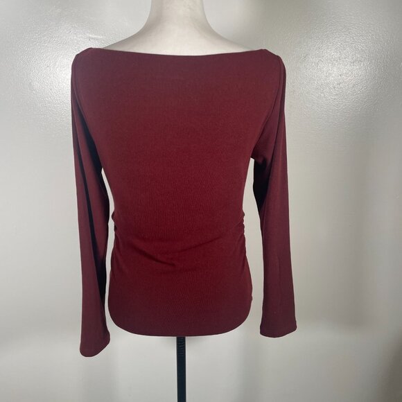 OGLmove Top Womens Large Red Built in-Bra Stretch Knit Boat Neck Long Sleeve - Picture 9 of 16